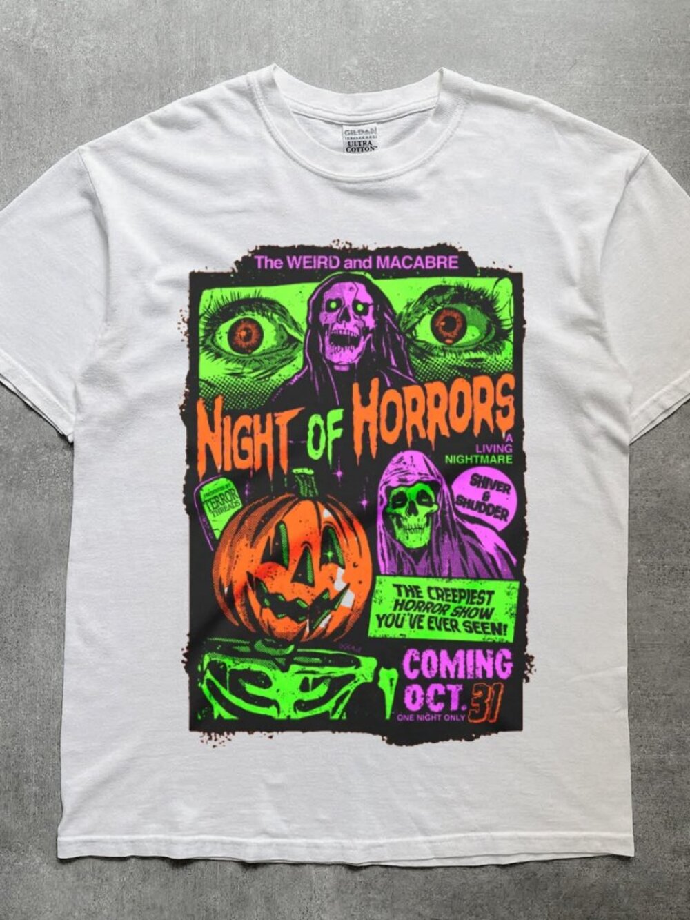 Halloween Skeleton Pumpkin Spooky White Tee